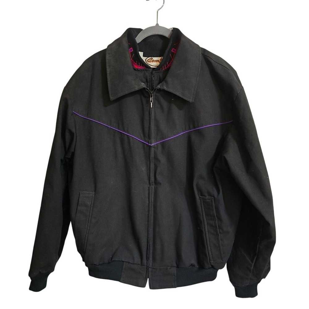 Vintage Comfy Black Down Filled Western Bomber Jacket Mens XL /0550